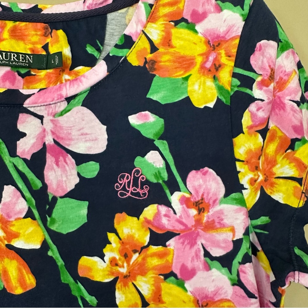 SOLD Lauren Ralph Lauren Tropical Floral Sleep Dress Women L Embroidered Night G - Picture 4 of 6